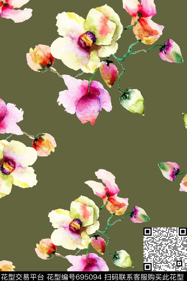 手绘抽象花卉数码印花华亿平台下载（图片编号: 695094） - 瓦栏（Walan）