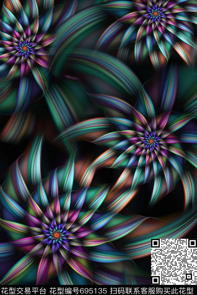 浪漫花卉梦幻花卉分形图案数码印花华亿平台下载（图片编号: 695135） - 瓦栏（Walan）