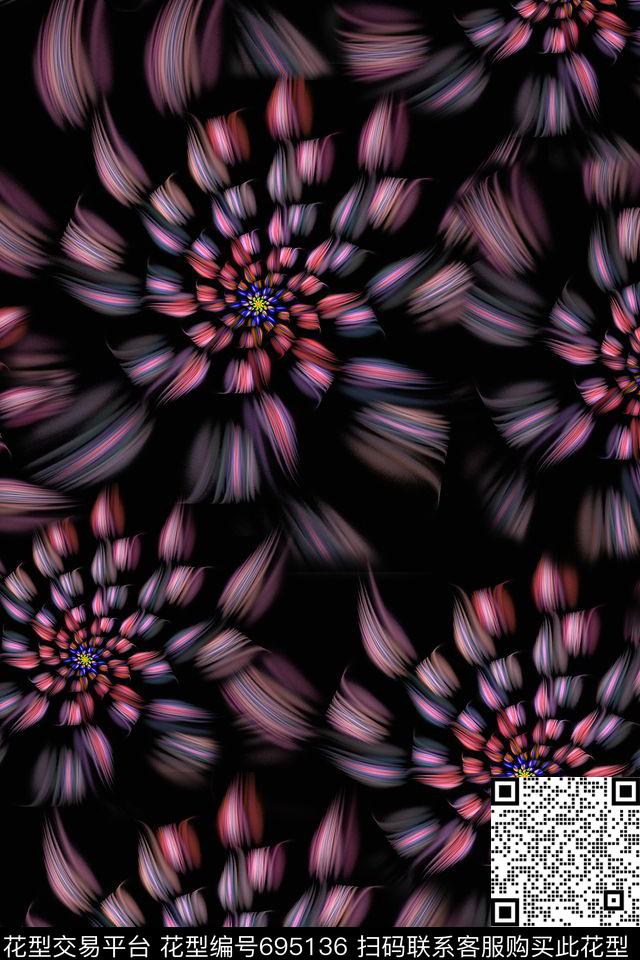 浪漫花卉梦幻花卉分形图案数码印花华亿平台下载（图片编号: 695136） - 瓦栏（Walan）
