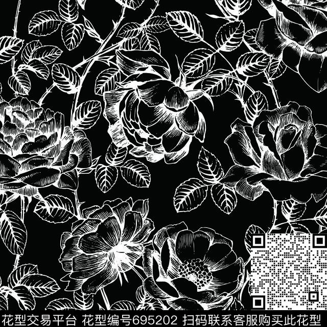 女装花卉图案服装印花图案单色花图案传统印花华亿平台下载（图片编号: 695202） - 瓦栏（Walan）