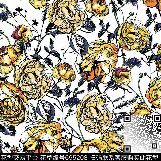 花卉图案印花图案女装花卉图案传统印花华亿平台下载（图片编号: 695208） - 瓦栏（Walan）