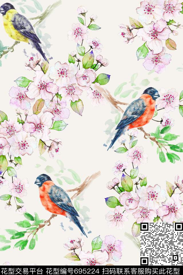 花鸟花卉桃花数码印花华亿平台下载（图片编号: 695224） - 瓦栏（Walan）