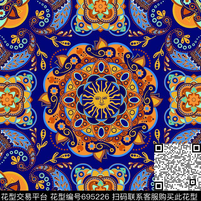 腰果欧式宫庭风纹样佩斯利图案传统印花华亿平台下载（图片编号: 695226） - 瓦栏（Walan）