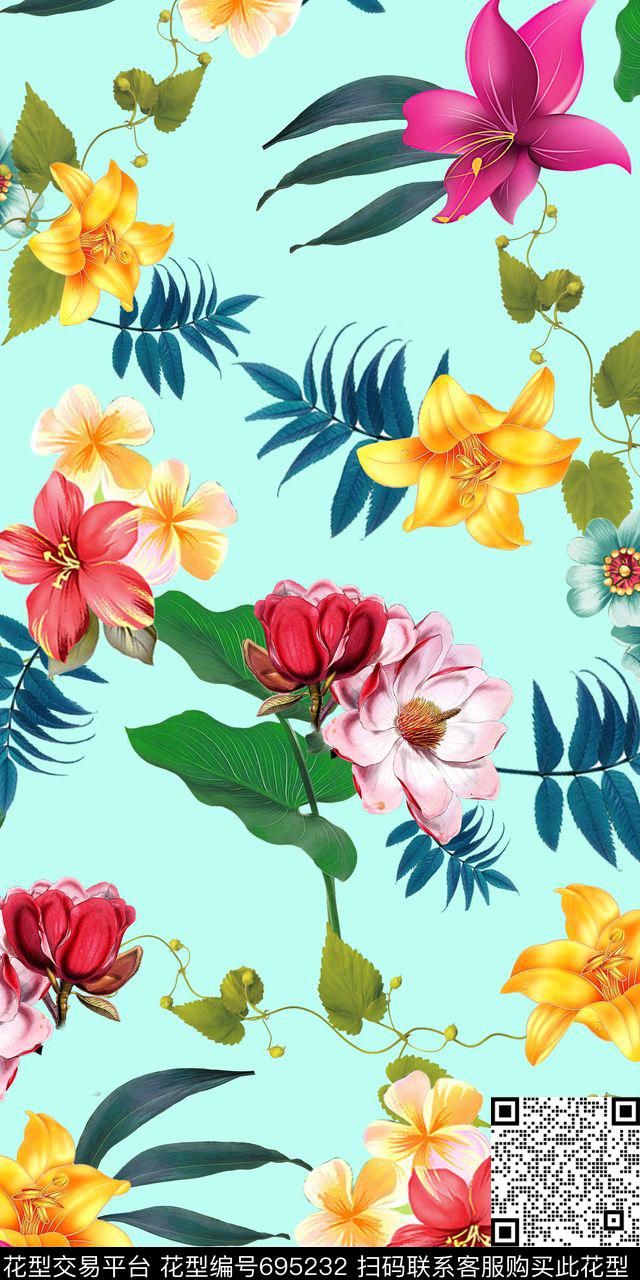 热带泳装棕榈叶数码印花华亿平台下载（图片编号: 695232） - 瓦栏（Walan）