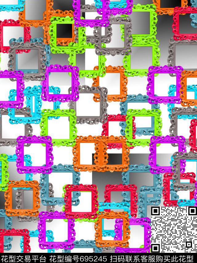 时尚多彩相框数码印花华亿平台下载（图片编号: 695245） - 瓦栏（Walan）