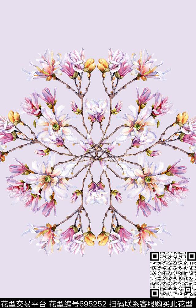 肩上花桃花花卉数码印花华亿平台下载（图片编号: 695252） - 瓦栏（Walan）