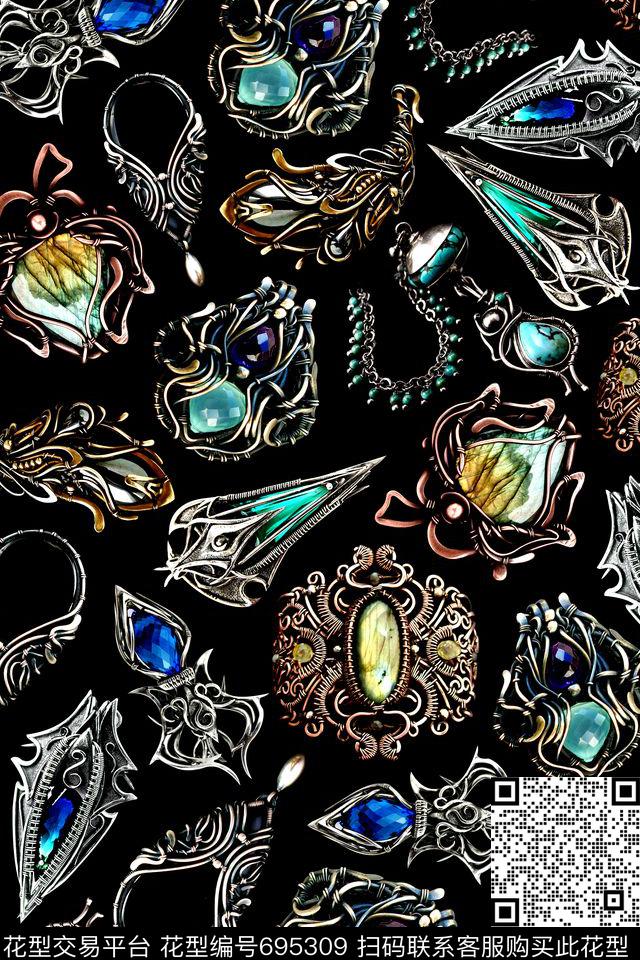 珠宝欧式花纹宝石数码印花华亿平台下载（图片编号: 695309） - 瓦栏（Walan）
