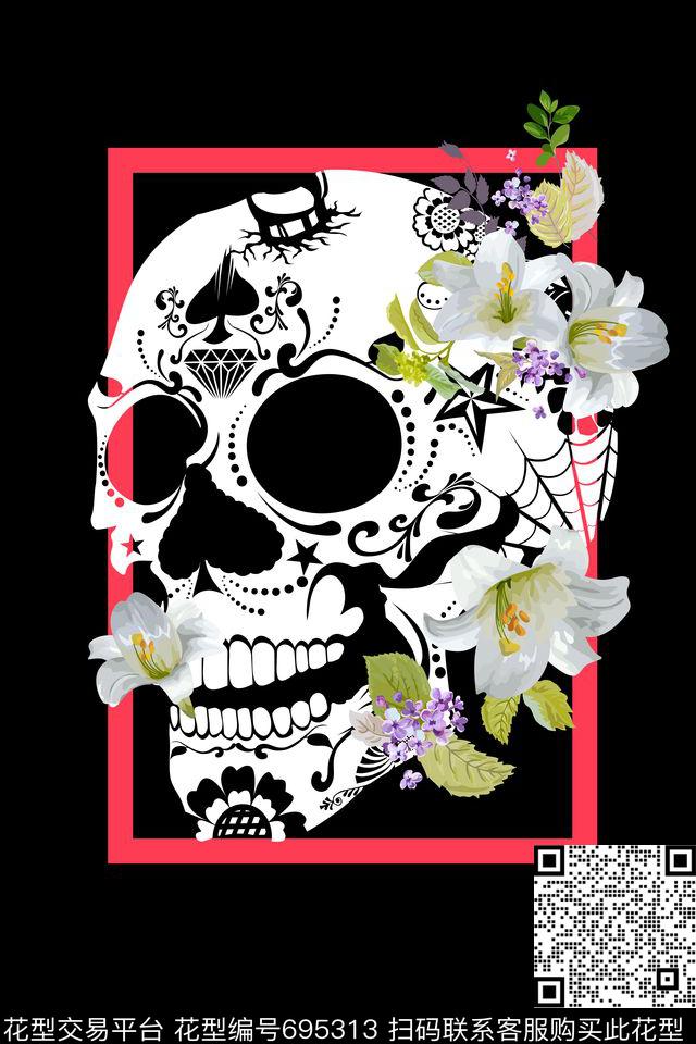 男装T恤骷髅头传统印花华亿平台下载（图片编号: 695313） - 瓦栏（Walan）