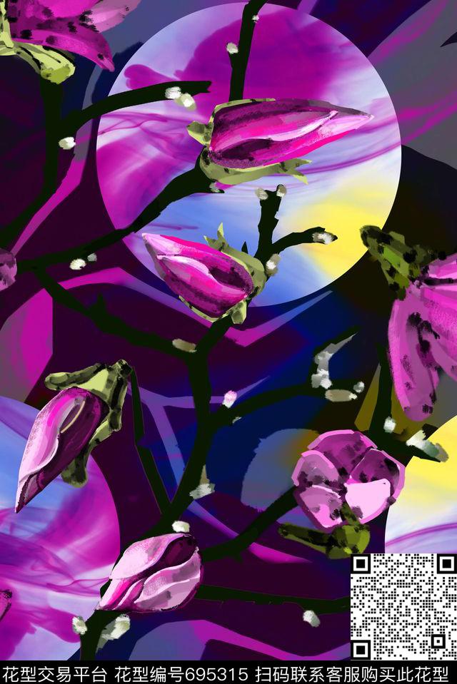 时尚中国风情迷花卉月数码印花华亿平台下载（图片编号: 695315） - 瓦栏（Walan）