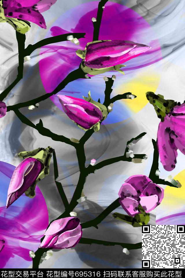 时尚中国风情迷花卉月数码印花华亿平台下载（图片编号: 695316） - 瓦栏（Walan）