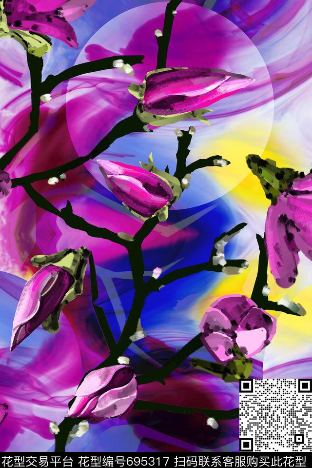 时尚中国风情迷花卉月数码印花华亿平台下载（图片编号: 695317） - 瓦栏（Walan）