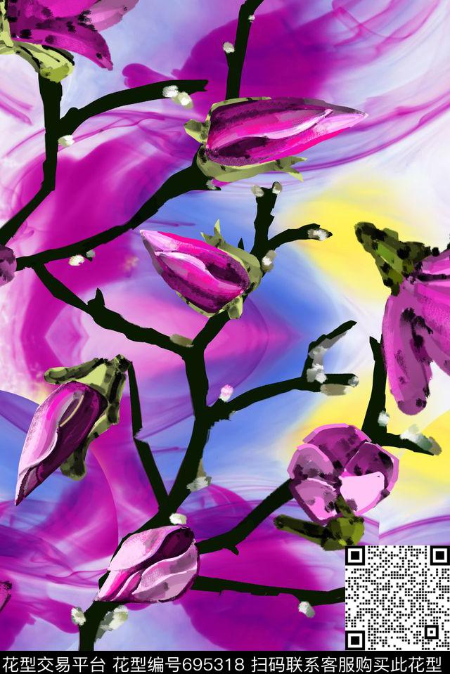 时尚中国风情迷花卉月数码印花华亿平台下载（图片编号: 695318） - 瓦栏（Walan）