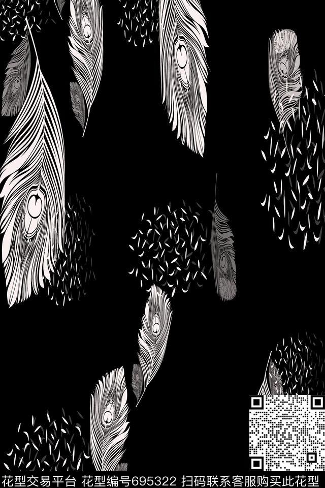 羽毛飘飘羽毛组合动物图案数码印花华亿平台下载（图片编号: 695322） - 瓦栏（Walan）
