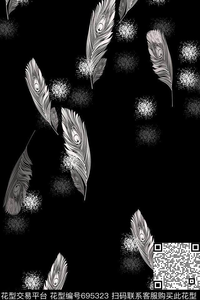 羽毛飘飘羽毛组合动物图案数码印花华亿平台下载（图片编号: 695323） - 瓦栏（Walan）
