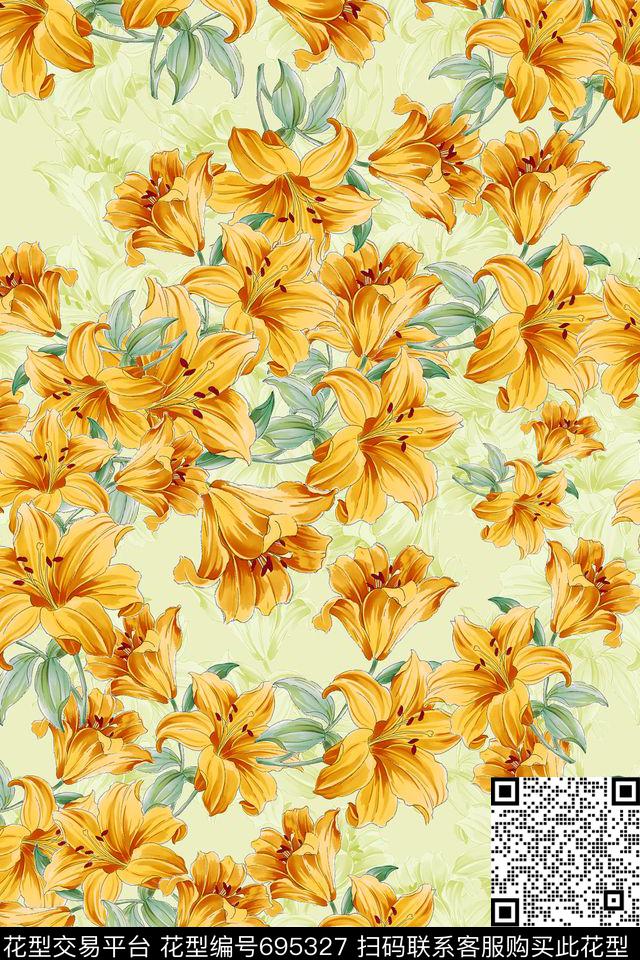 向日葵碎碎花卉花卉数码印花华亿平台下载（图片编号: 695327） - 瓦栏（Walan）