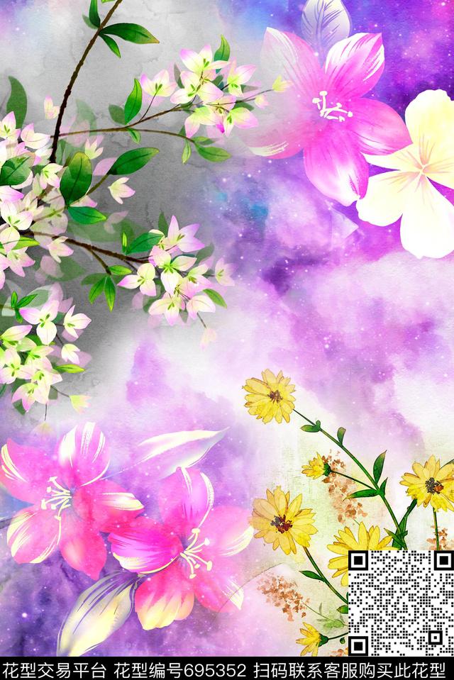 花朵花卉数码花卉类数码印花华亿平台下载（图片编号: 695352） - 瓦栏（Walan）