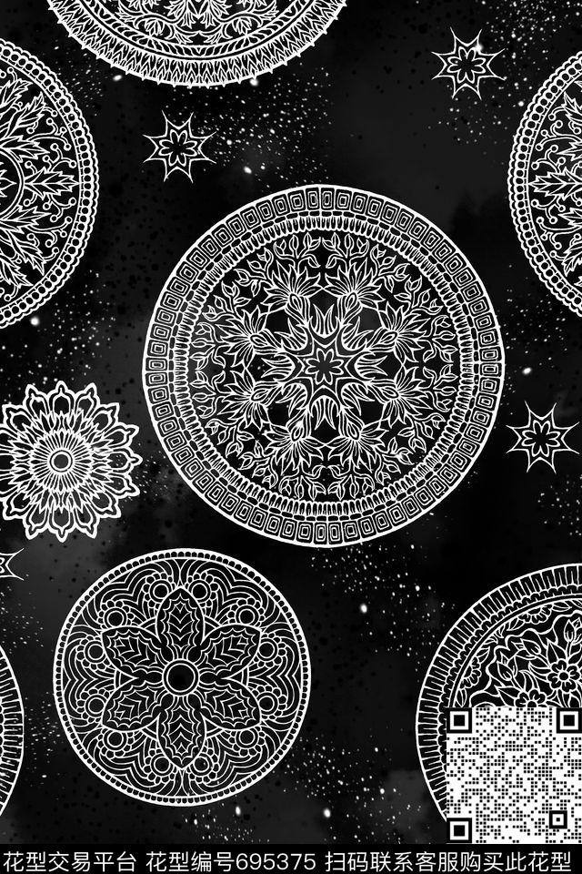 曼陀罗圆形花纹女装传统印花华亿平台下载（图片编号: 695375） - 瓦栏（Walan）