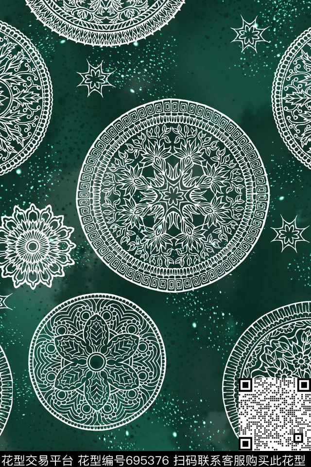曼陀罗圆形花纹女装传统印花华亿平台下载（图片编号: 695376） - 瓦栏（Walan）