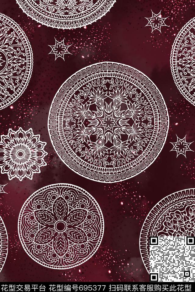 曼陀罗圆形花纹女装传统印花华亿平台下载（图片编号: 695377） - 瓦栏（Walan）