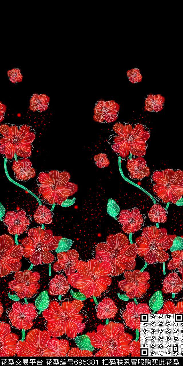 花卉单边定位女装数码印花华亿平台下载（图片编号: 695381） - 瓦栏（Walan）