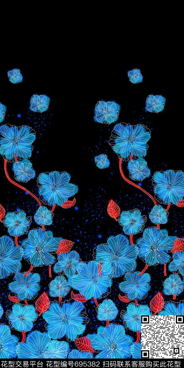 花卉单边定位女装数码印花华亿平台下载（图片编号: 695382） - 瓦栏（Walan）