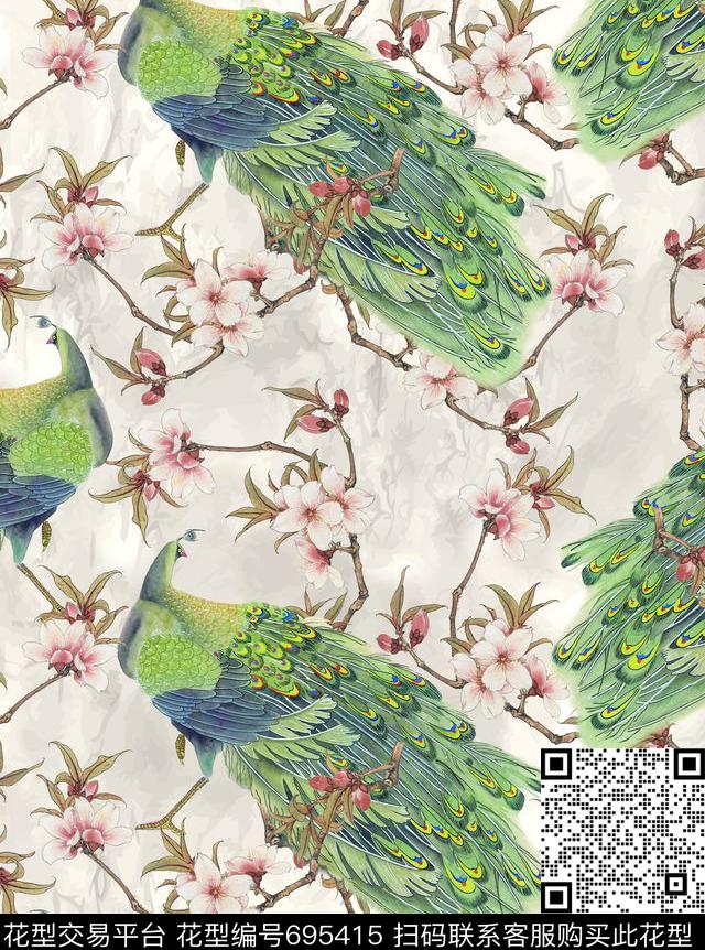 东方韵域手绘中国风凤凰数码印花华亿平台下载（图片编号: 695415） - 瓦栏（Walan）