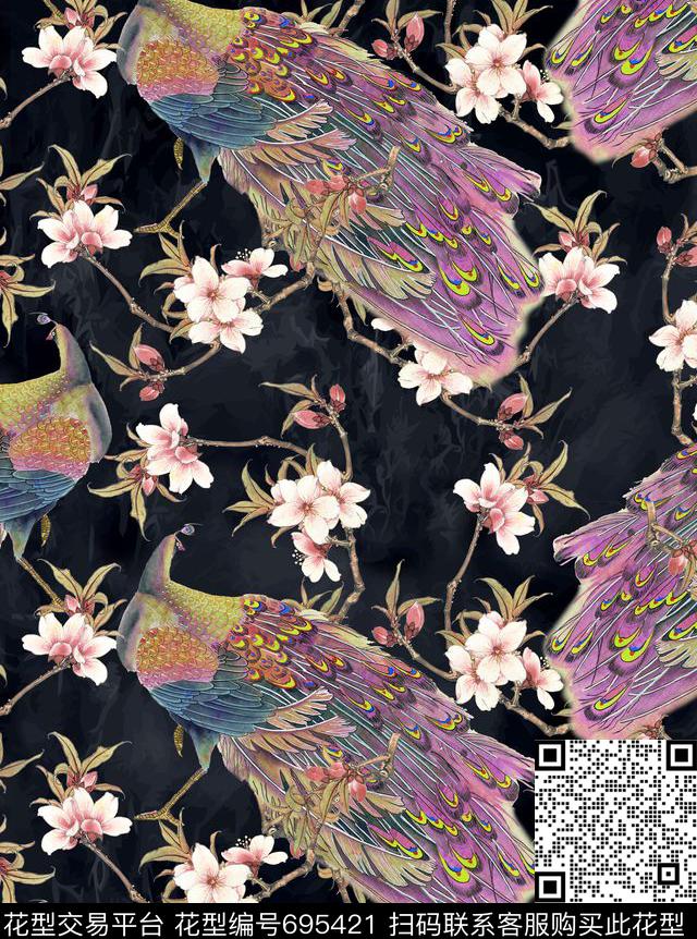 东方韵域手绘中国风凤凰数码印花华亿平台下载（图片编号: 695421） - 瓦栏（Walan）