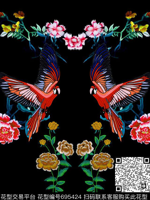 大牌男装2017春夏男装开发男装T桖胸花数码印花华亿平台下载（图片编号: 695424） - 瓦栏（Walan）