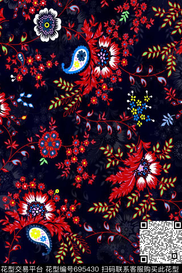 古典花纹花卉缠枝花纹传统印花华亿平台下载（图片编号: 695430） - 瓦栏（Walan）