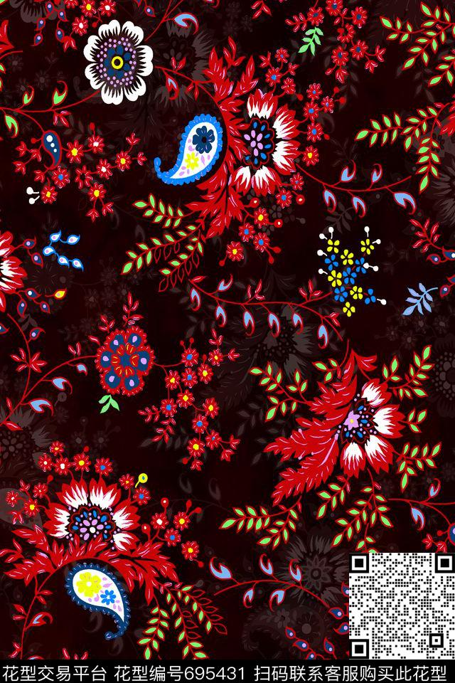 古典花纹花卉缠枝花纹传统印花华亿平台下载（图片编号: 695431） - 瓦栏（Walan）