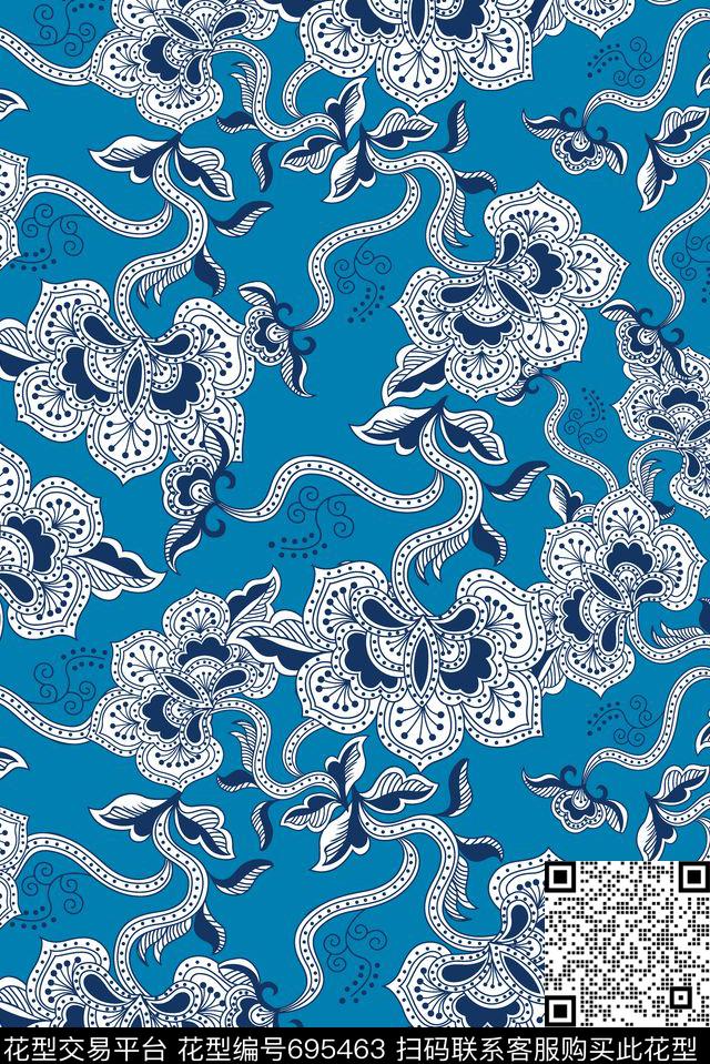 青花瓷民族风中国风传统印花华亿平台下载（图片编号: 695463） - 瓦栏（Walan）