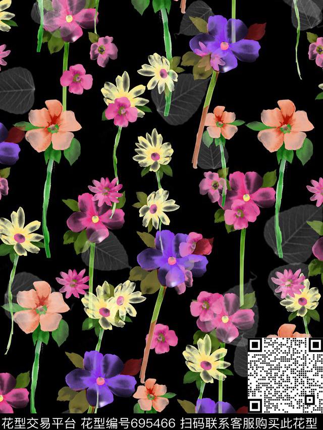 时尚手绘水彩数码印花华亿平台下载（图片编号: 695466） - 瓦栏（Walan）