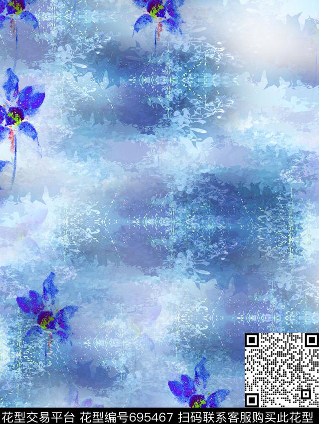 时尚水墨花朵数码印花华亿平台下载（图片编号: 695467） - 瓦栏（Walan）