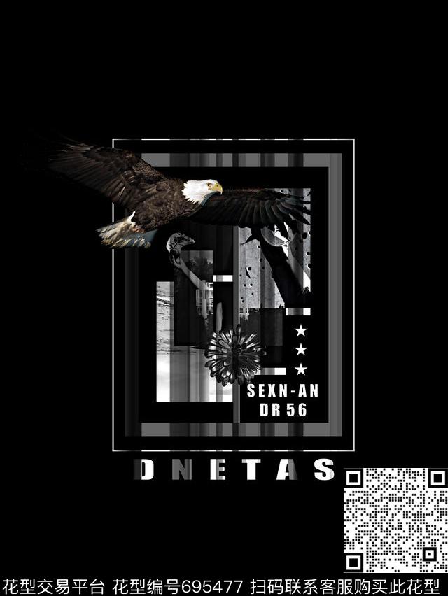 鹰几何男装T恤数码印花华亿平台下载（图片编号: 695477） - 瓦栏（Walan）