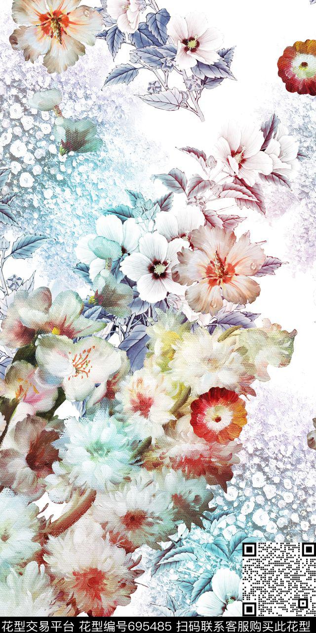 花朵大花花卉数码印花华亿平台下载（图片编号: 695485） - 瓦栏（Walan）