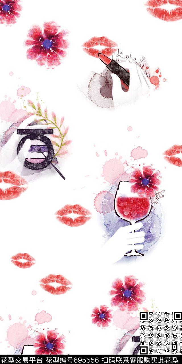 嘴唇酒杯粉饼数码印花华亿平台下载（图片编号: 695556） - 瓦栏（Walan）