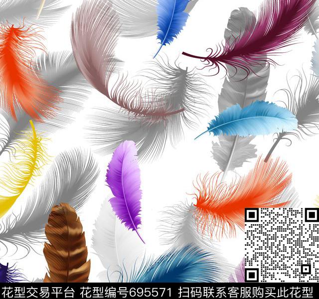 波西米亚欧式羽毛数码印花华亿平台下载（图片编号: 695571） - 瓦栏（Walan）