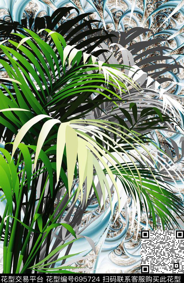 花卉抽象花纹数码印花华亿平台下载（图片编号: 695724） - 瓦栏（Walan）