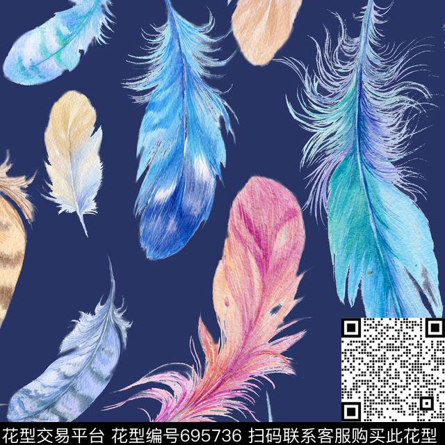 服装印花图案水彩花卉图案羽毛图案数码印花华亿平台下载（图片编号: 695736） - 瓦栏（Walan）