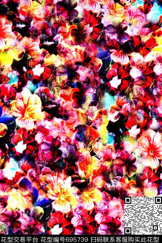 手绘小碎花彩色花卉印花女装裙子潮流印花数码印花华亿平台下载（图片编号: 695739） - 瓦栏（Walan）