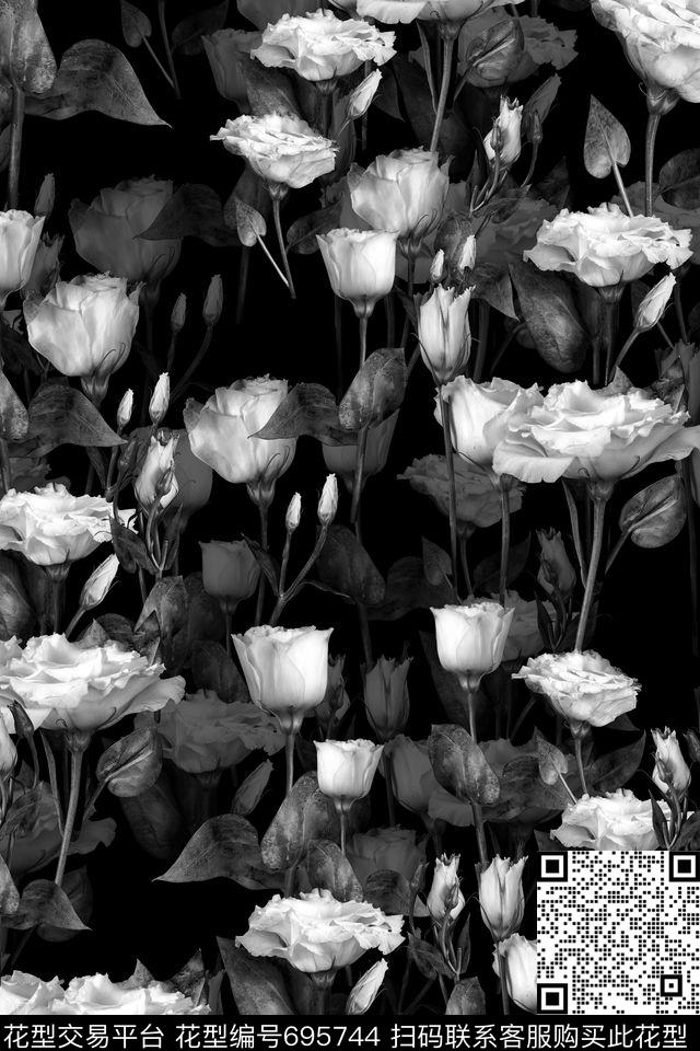 照片玫瑰花黑白华亿平台数码印花华亿平台下载（图片编号: 695744） - 瓦栏（Walan）