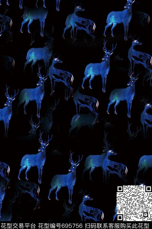纹理鹿手绘数码印花华亿平台下载（图片编号: 695756） - 瓦栏（Walan）