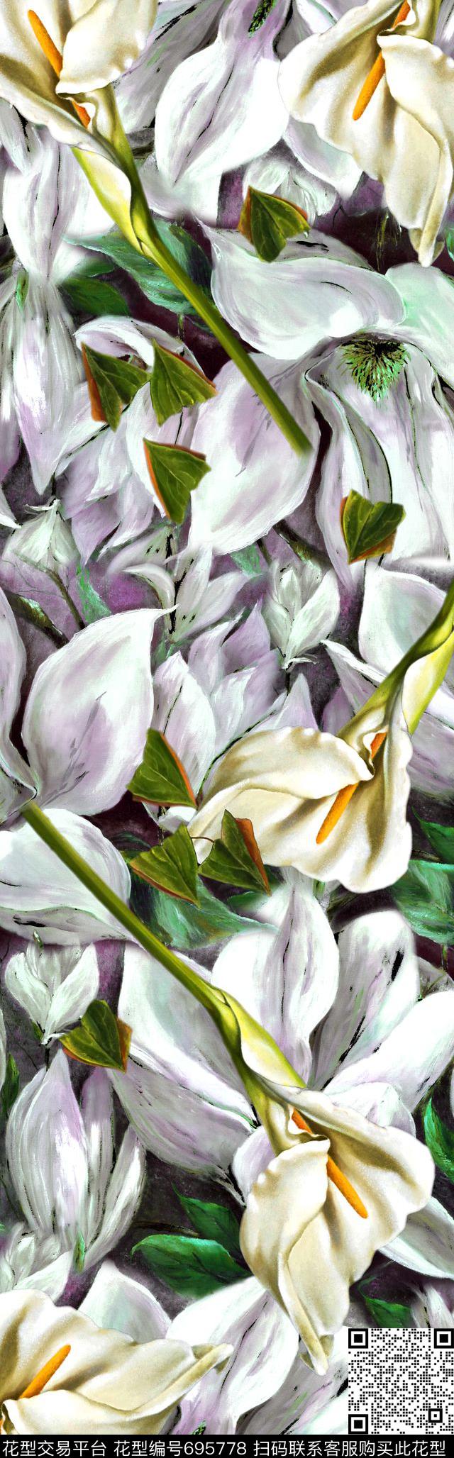 披肩长巾花卉花朵数码印花华亿平台下载（图片编号: 695778） - 瓦栏（Walan）