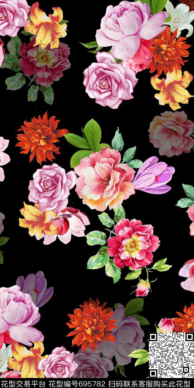 复古牡丹手绘数码印花华亿平台下载（图片编号: 695782） - 瓦栏（Walan）
