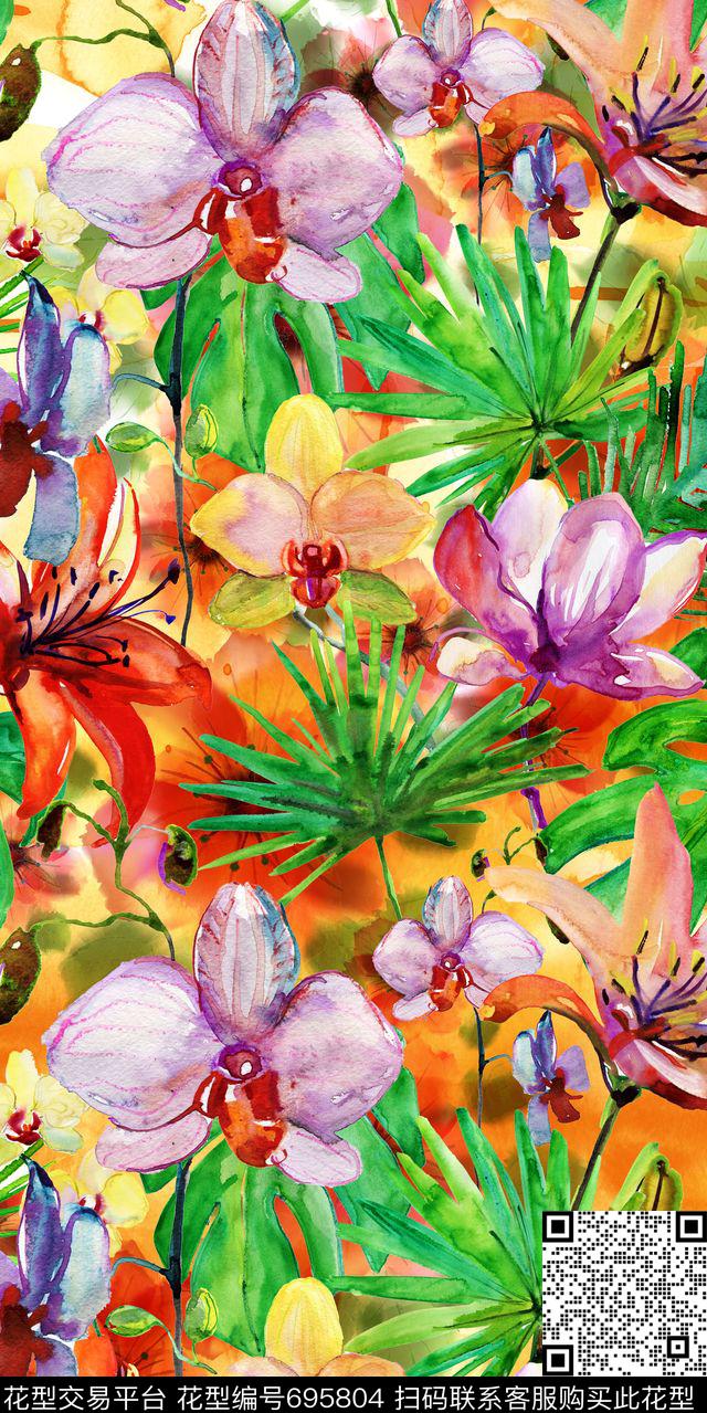 乱花大花花朵数码印花华亿平台下载（图片编号: 695804） - 瓦栏（Walan）