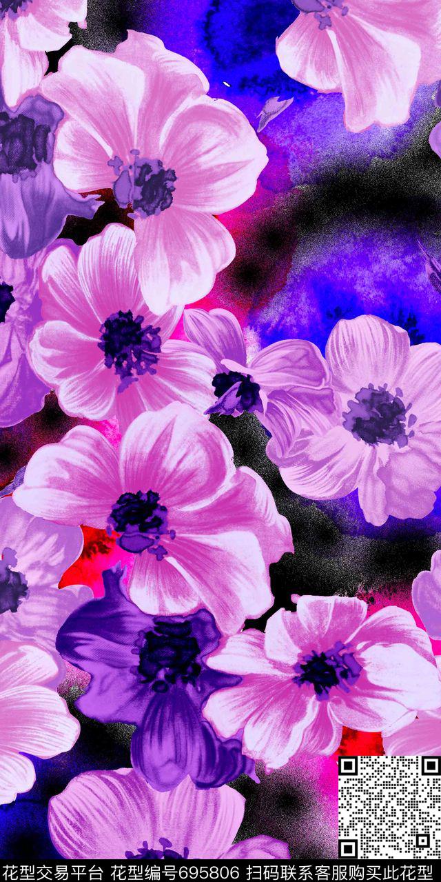 乱花大花花朵数码印花华亿平台下载（图片编号: 695806） - 瓦栏（Walan）