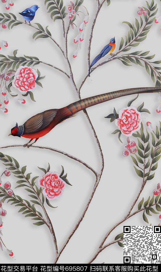 不规则几何几何花卉抽象花卉传统印花华亿平台下载（图片编号: 695807） - 瓦栏（Walan）
