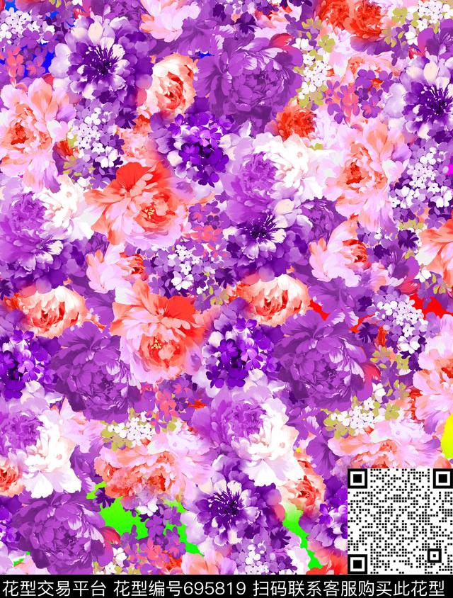 大花花朵小碎花数码印花华亿平台下载（图片编号: 695819） - 瓦栏（Walan）