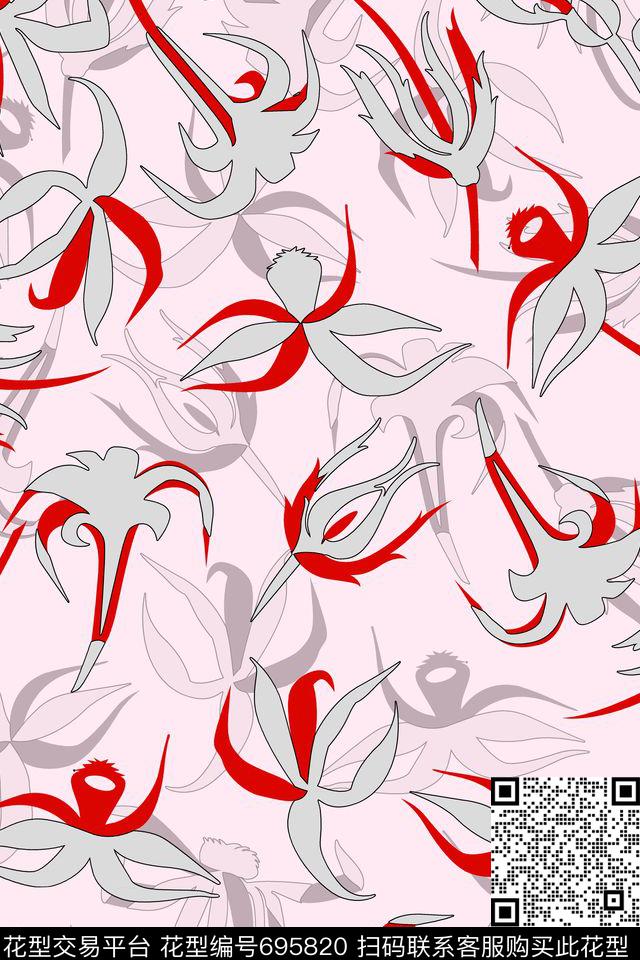 不规则几何几何花卉抽象花卉传统印花华亿平台下载（图片编号: 695820） - 瓦栏（Walan）