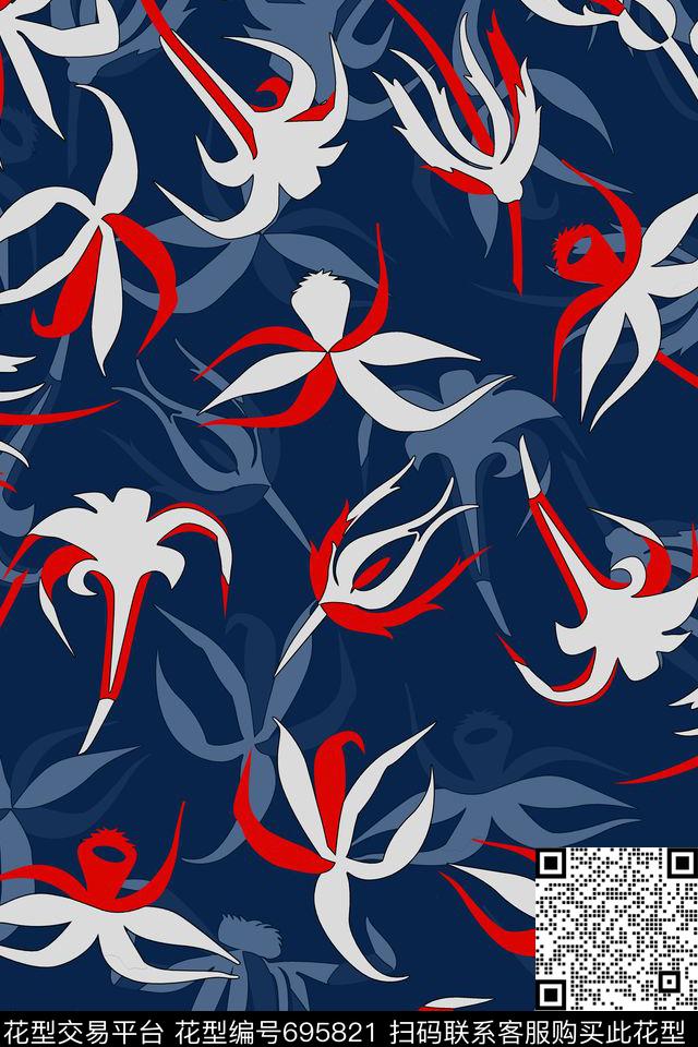不规则几何几何花卉抽象花卉传统印花华亿平台下载（图片编号: 695821） - 瓦栏（Walan）